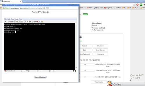 VPS control from within your billing/help desk login.