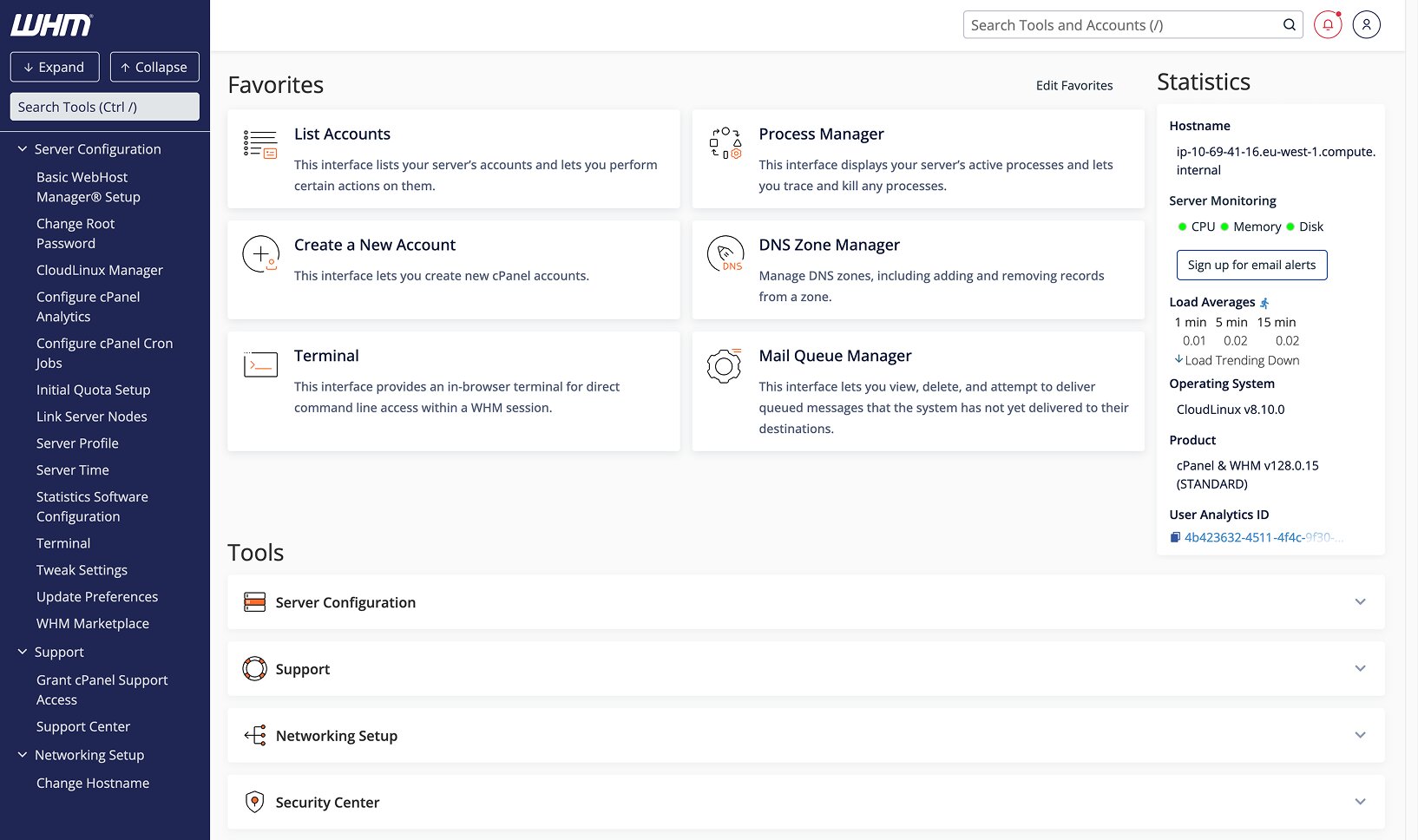 WHM interface screenshot